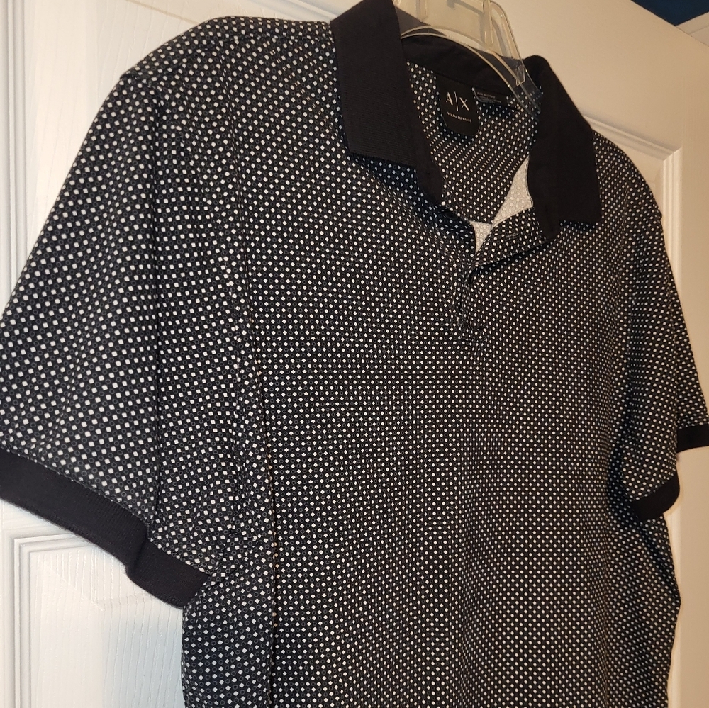 A/X Armani Exchange Men's Black and White Dotted‎ Polo Shirt Size Large